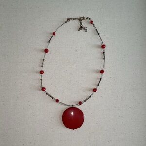 Sophisticated Red and Silver Necklace with Minimalist Design